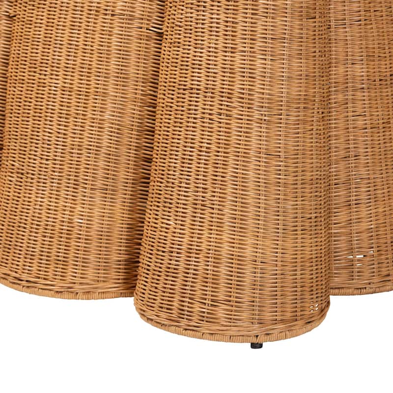 Palm Scallop Natural Rattan Console Table – Handwoven Wicker Accent Table for Hallway or Entryway, Coastal Décor, Rectangle