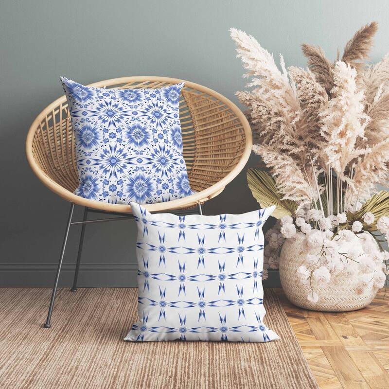 Batik Bliss Faux Suede Reversible Throw Pillow Blue and White