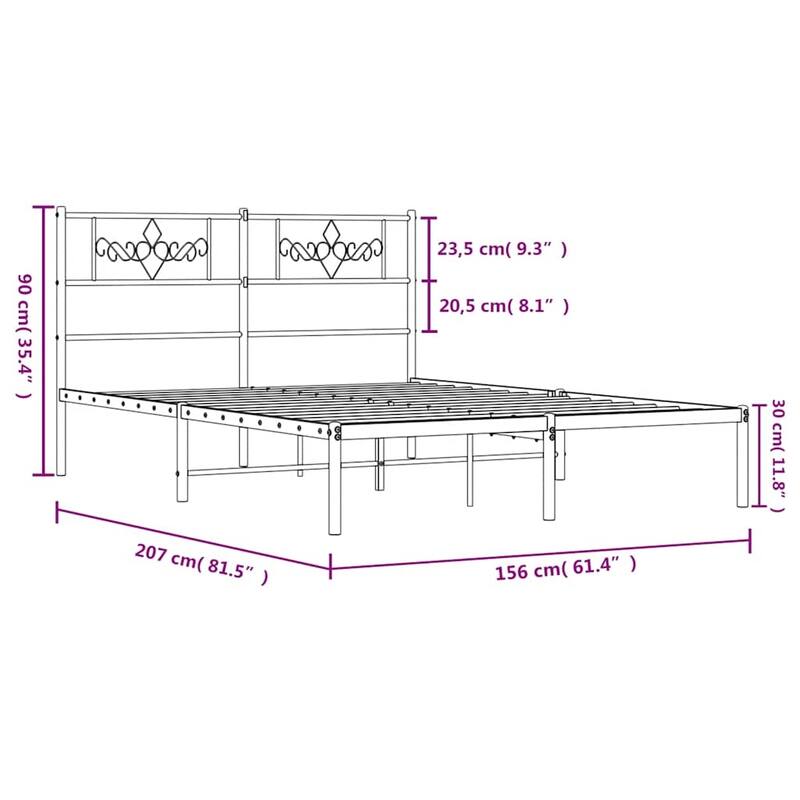vidaXL 12 Inches Black Queen Metal Bed Frame No Mattress - 81.5" x 61.4" x 35.4"