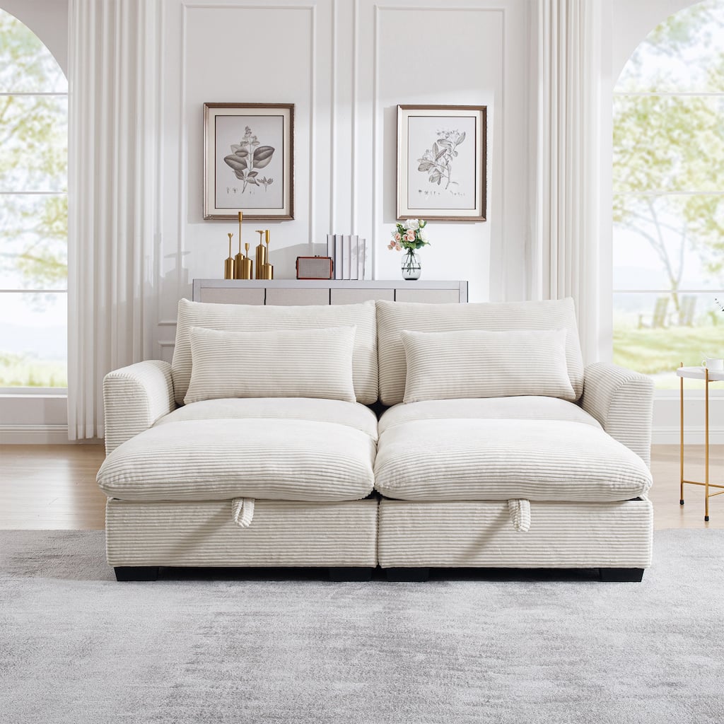 Modern Modular Corduroy Sofa with Storage Ottoman for Living Room or Guest Room, Multiple Layout Options