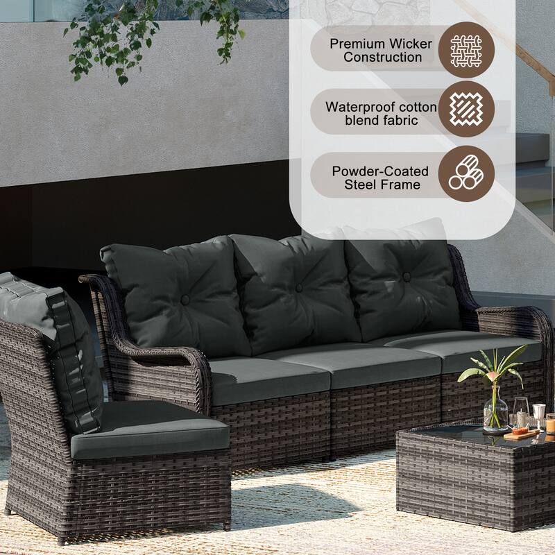 6-pieces Patio Wicker Outdoor Sectional Seating Sofa Set with Coffee Table