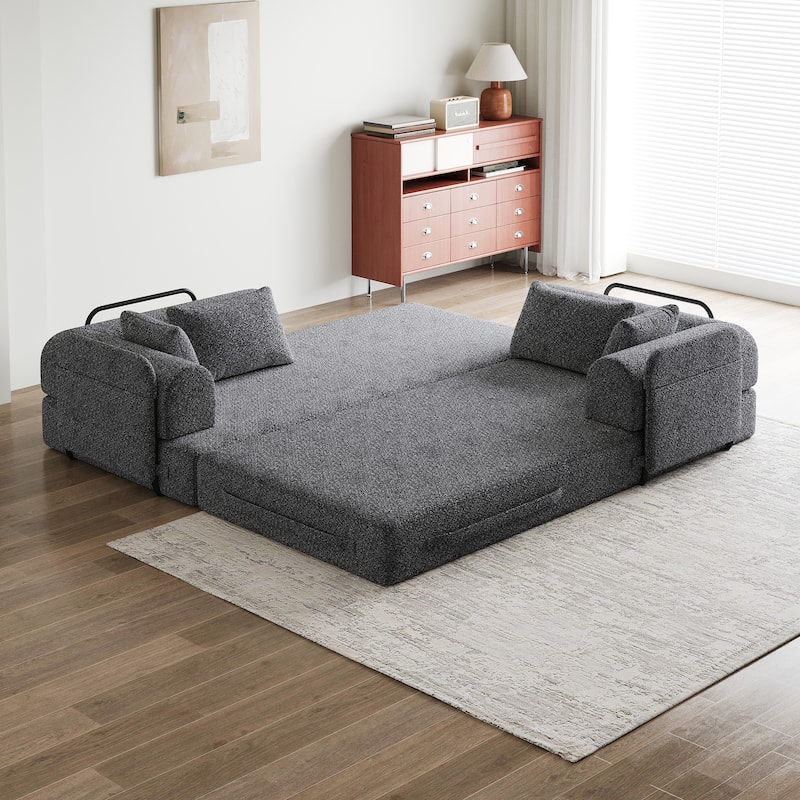 78.7-Inch Convertible Sleeper Sofa Bed With Cylindrical Pillow,Folding Sofa Bed With Side Pocket