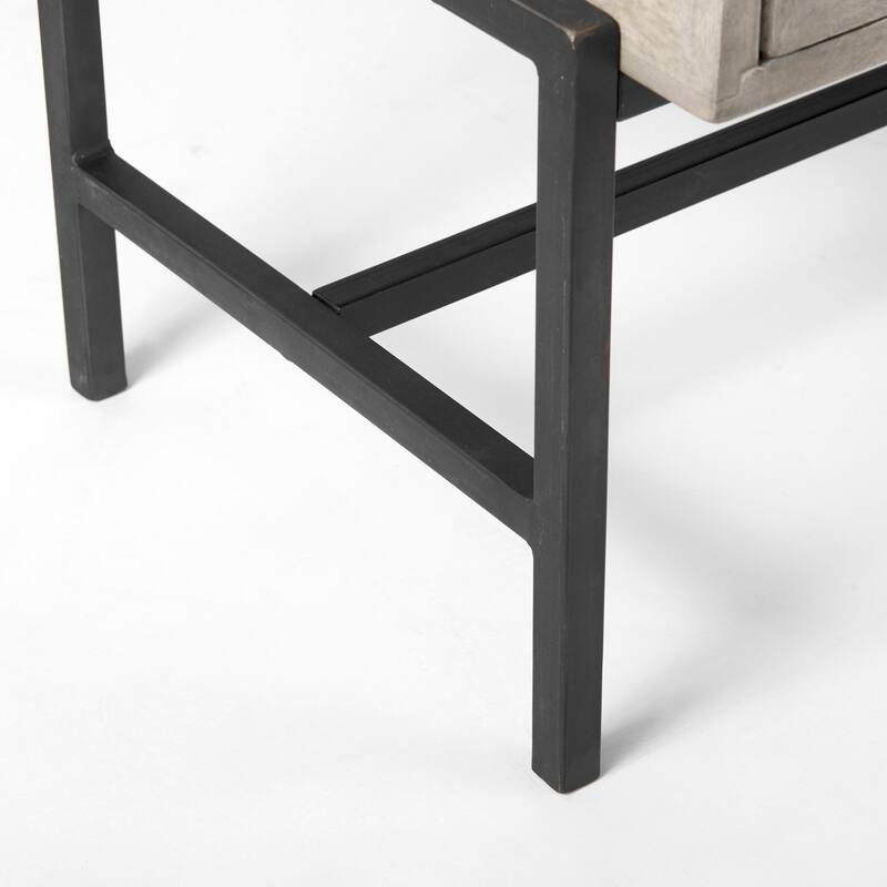 Arelius Light Brown Solid Wood w/ Black Iron Frame & 2 Glass Doors Accent Cabinet - 36.0L x 18.0W x 32.0H