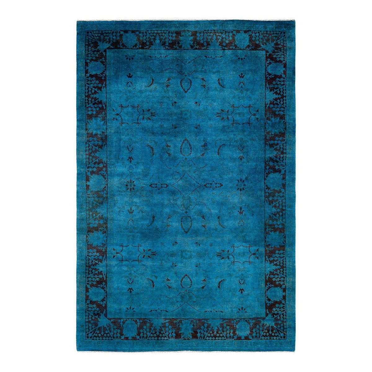 Overton Hand Knotted Wool Vintage Inspired Modern Contemporary Overdyed Blue Area Rug - 6' 1" x 9' 3"