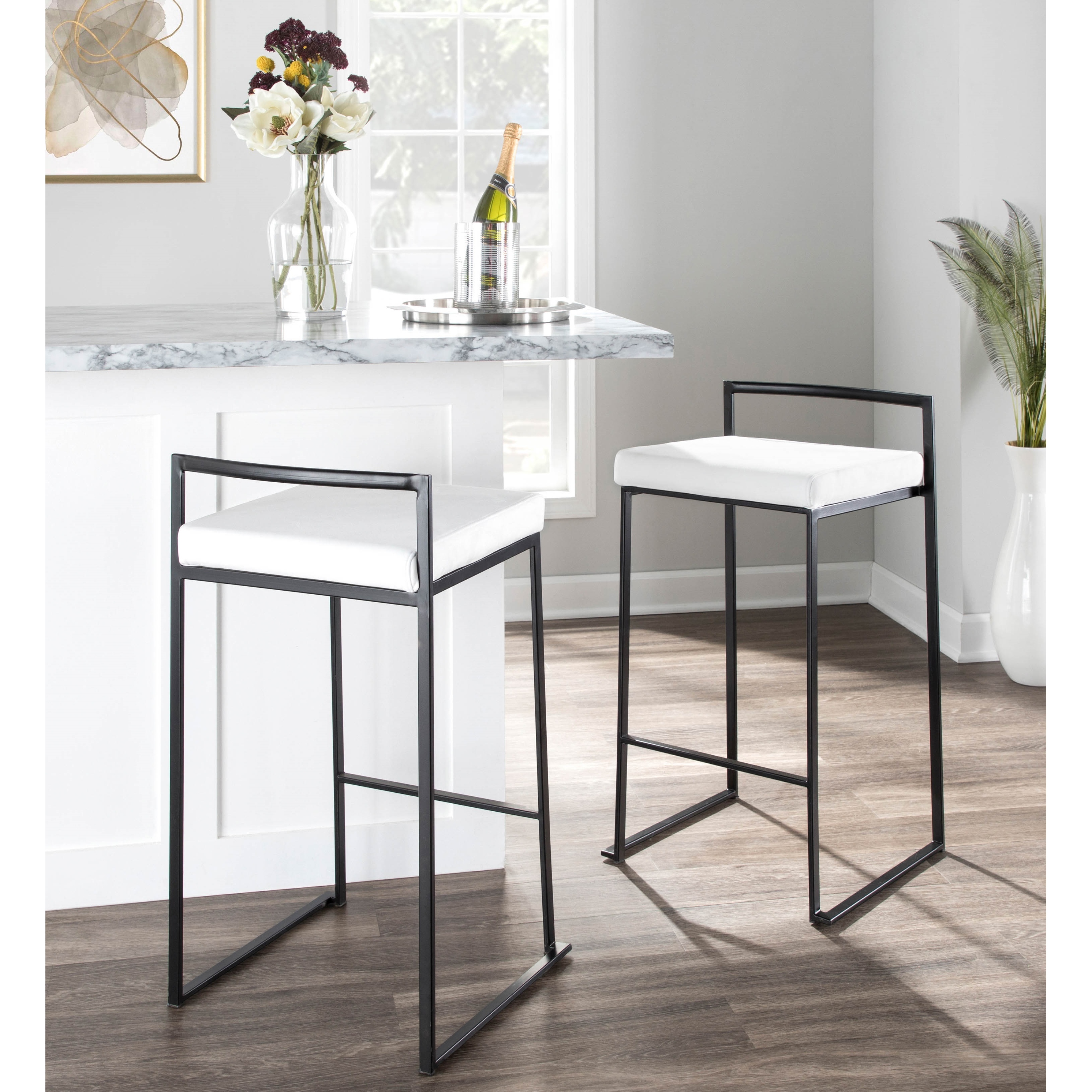 Fuji Contemporary Black Stackable Fully Welded Counter Stool Set