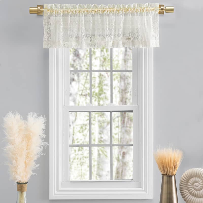 Woven Lace Elegant Sheer Rod Pocket W header Valance