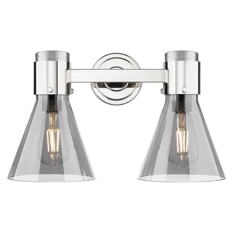 Innovations Lighting Downtown Urban - Lawton Cone - 2 Light 16" Wall-Mounted Bath Vanity Light - Polished Nickel, Light Smoke