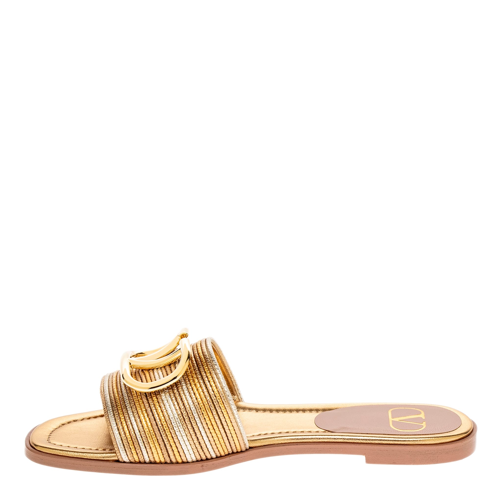 Valentino Vlogo Signature Metallic Slides - Overstock - 42955643