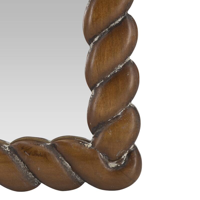 24x35.8" Arched Wall Mirror with Pine Wood Frame, Brown