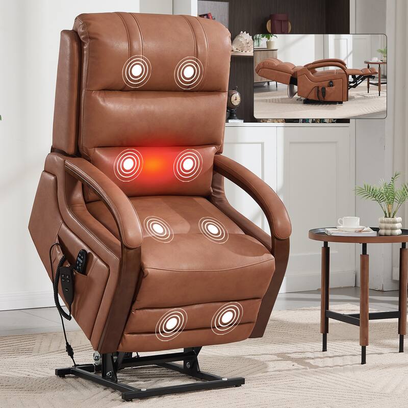 Power Leatheraire Lift Recliner Chair Dual Motor Infinite Position Up to 350 LBS with Solid Wood Armrests