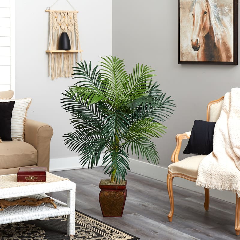 Golden Cane Palm Tree with Planter - 4.5ft Indoor Tropical Plant, Decorative Home Accent, Low Maintenance - 4.5ft.
