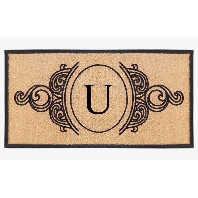 A1HC Natural Coir & Rubber Hand Flocked Large Monogrammed Doormat 30X60 Inch - U