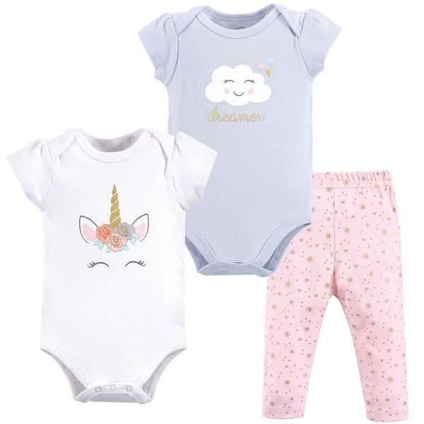 slide 1 of 1, Little Treasure Baby Girl Cotton Bodysuit and Pant Set, Unicorn 0-3 Months - Unicorn