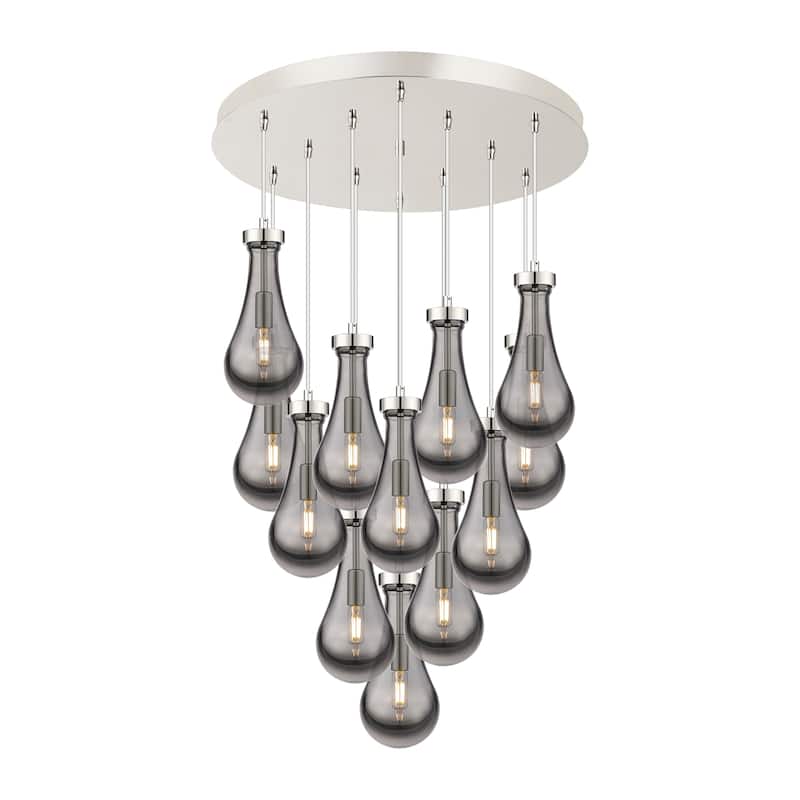Innovations Lighting Owego - 12 Light 5" Cord Hung Multi Pendant - 24" Canopy - Polished Nickel/Light Smoke