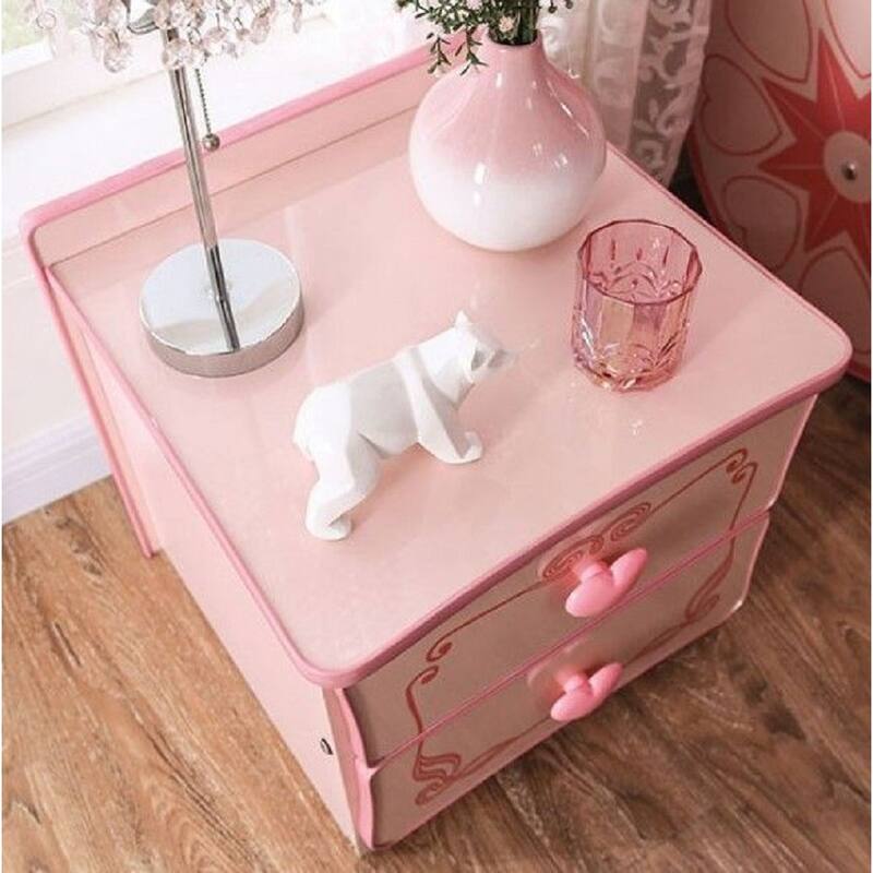 Wooden 2 Drawers Nightstand in Pink