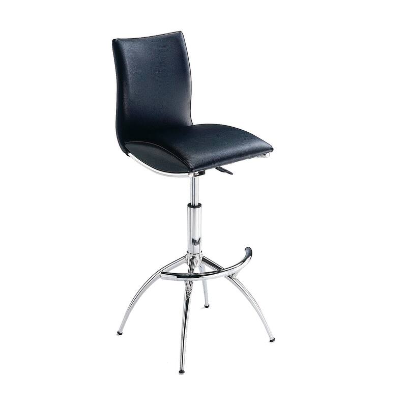 Modern Barstool Leatherette/Chrome Adjustable Height In Black Color