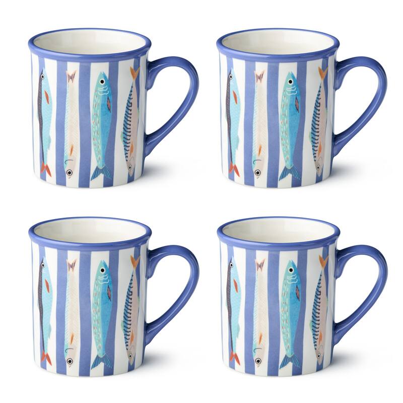 Certified International Something Fishy 14 oz. Mugs, Set of 4