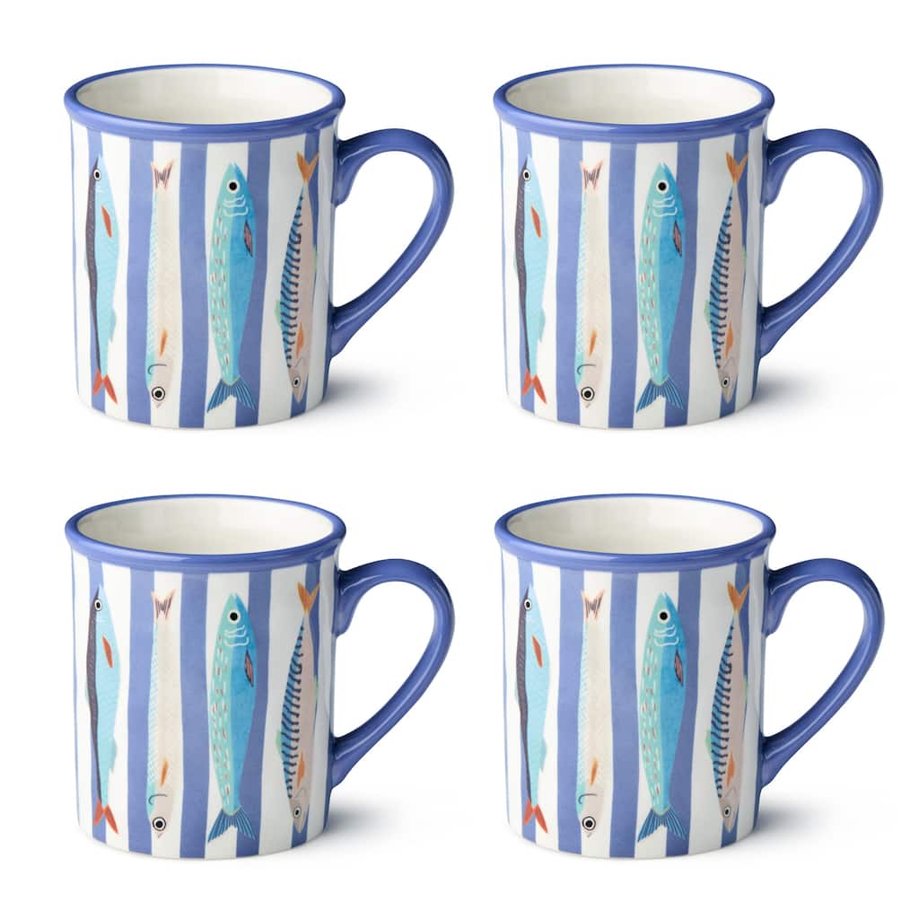 Certified International Something Fishy 14 oz. Mugs, Set of 4