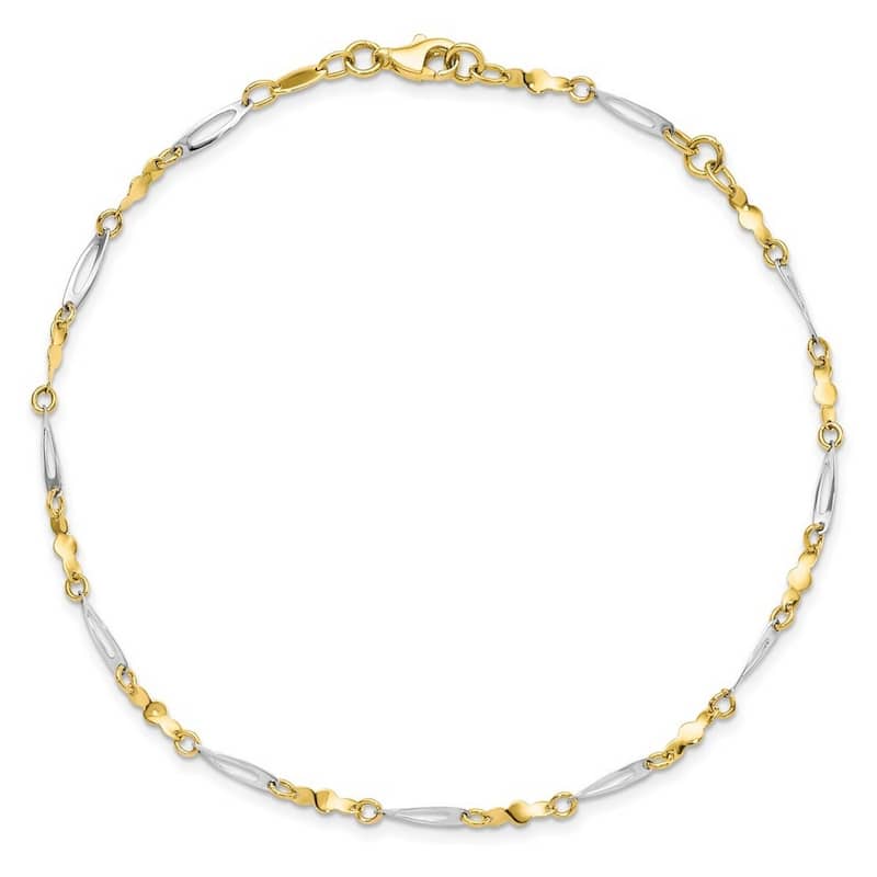 Curata Women's 2.5mm 10k Two-tone Gold Twist Rope Fancy Link Anklet - 9 Inch