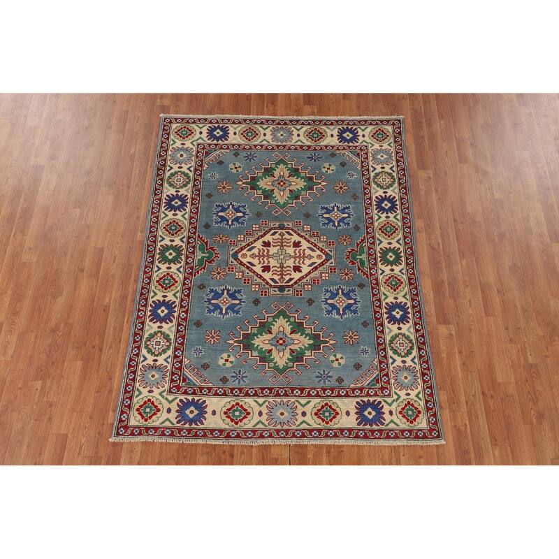 Light Blue Kazak Oriental Rug Hand-Knotted Living Room Wool Carpet - 4'10" x 6'7"