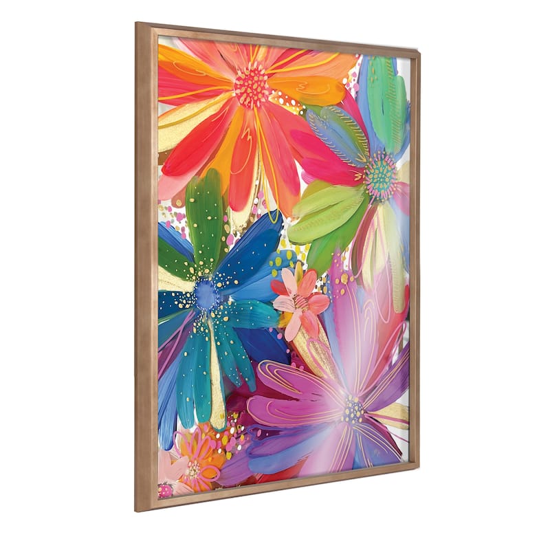 Kate and Laurel Blake Flowers Framed Printed Glass by Jessi Raulet - 24x32 - Gold