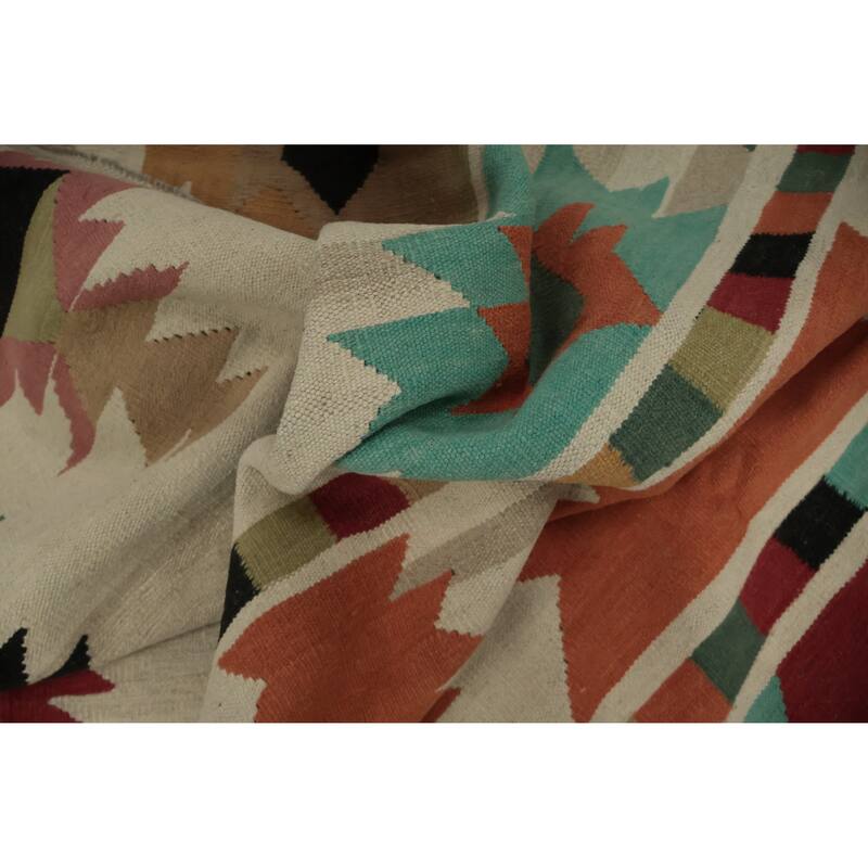 Hand Woven Oriental 100% Wool Carpet Southwestern Tribal Multi-Colored Kilim Area Rug - 7' 11'' X 5' 10''