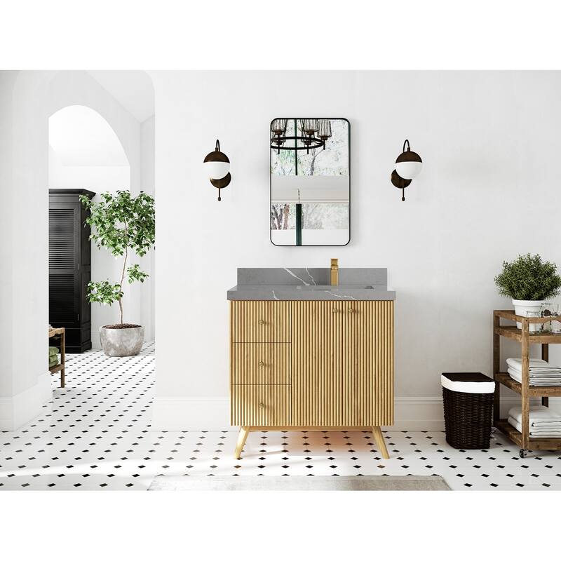 Willow Collections 36 in. W x 22 in. D Pasadena Solid Te Right Offset Sink Bathroom Vanity with Countertop
