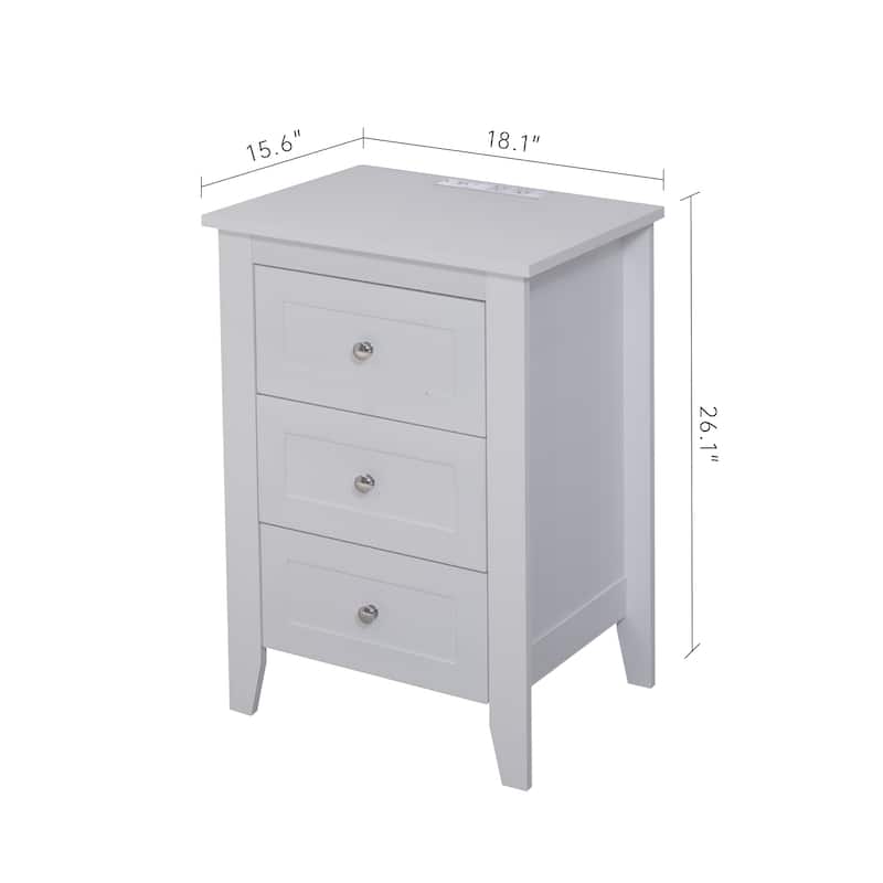3-Drawer Nightstand with Charging Station,USB Ports and Power Outlets
