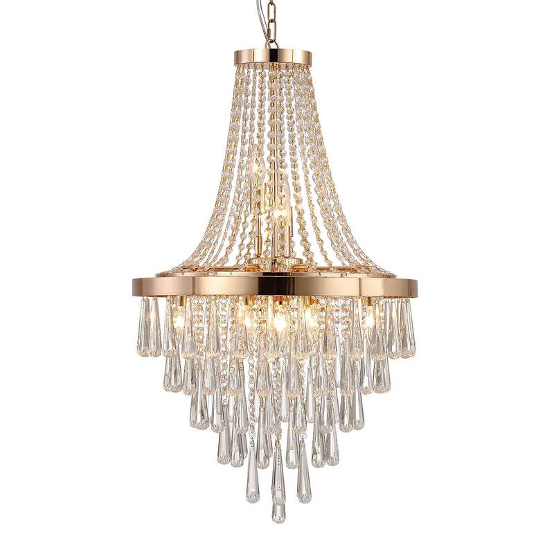 Modern gorgeous gold round crystal chandelier with raindrop crystal