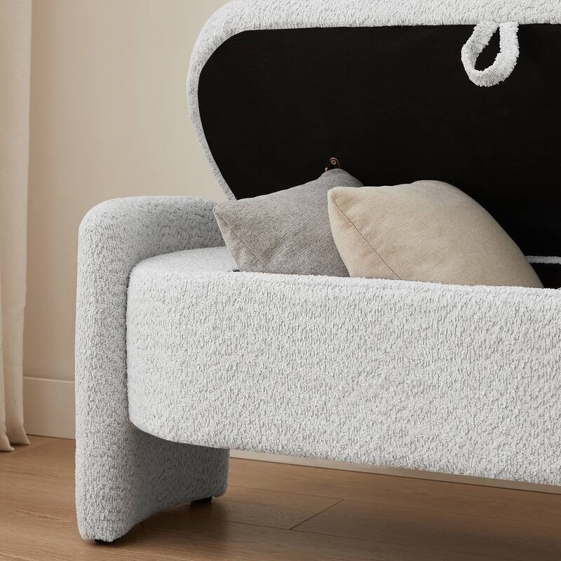 3D Lamb Fleece Fabric Storage Bench with Arc-shaped Sides