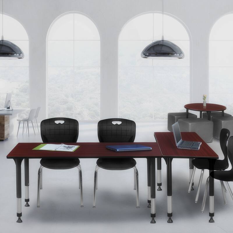 66 in. Height Adjustable Classroom Table - Mahogany & 2 18-in Stack Chairs- Black