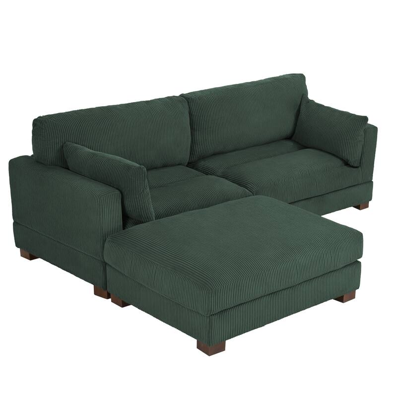 85in.W Corduroy Modular 3-Piece L-Shaped Sectional Sofa with Ottoman