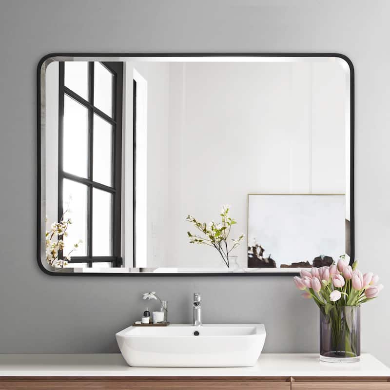 Aluminum Frame Beveled Glass Bathroom Wall Mirror with Round Corner