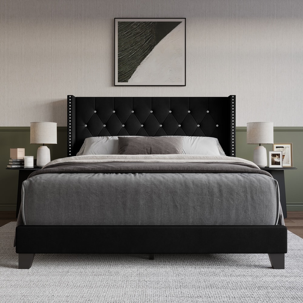 Clayfell Monroe Tufted Upholstered Wingback Panel Bed