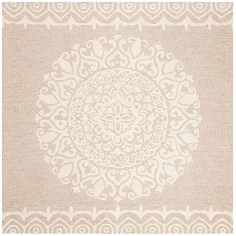 SAFAVIEH, Handmade Bella Willien Modern Floral Wool Rug - 5' Square - Beige/Ivory