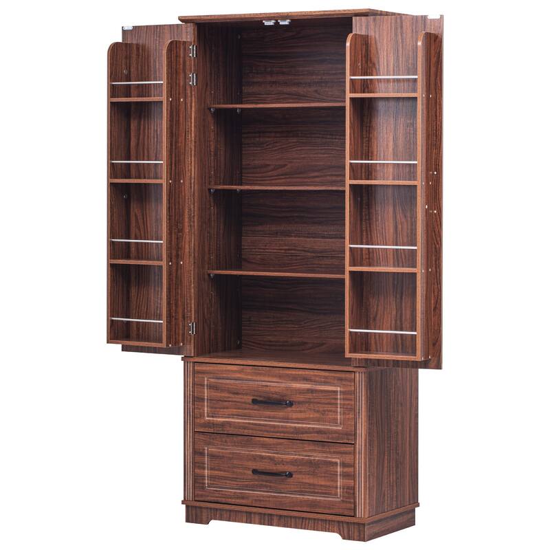 HomeRoots 71" Brown Wood Pantry Or Storage Closet - 30.30 in. x 70.98 in. x 15.80 in.