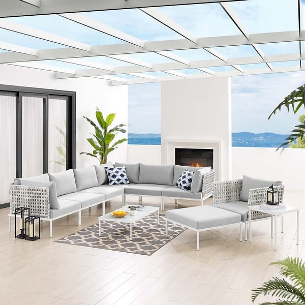 slide 2 of 21, Harmony 10-Piece Sunbrella® Basket Weave Outdoor Patio Aluminum Sectional Sofa Set