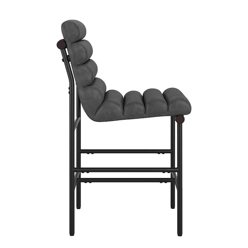 Set of 4 26.in Modern Upholstered Counter Height Bar Stool with Ribbed Backrest and Solid Wood & Metal Frame