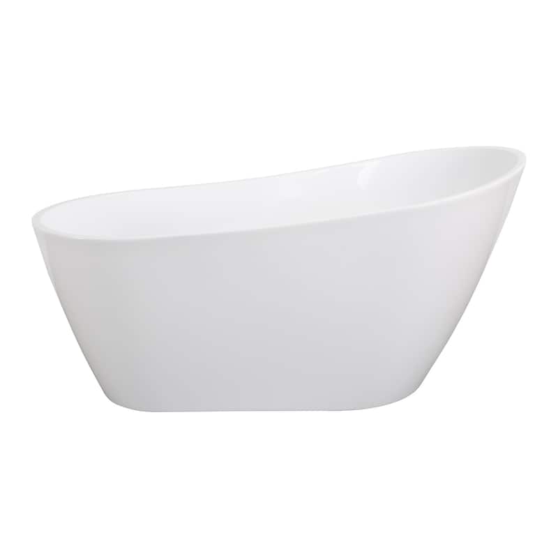 55"/59"/63" Acrylic Single Slipper Freestanding Soaking Bathtub in White with Drain