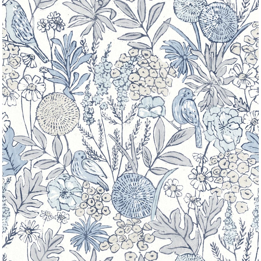 Chesapeake Goldfinch Blue Birds and Blooms Wallpaper