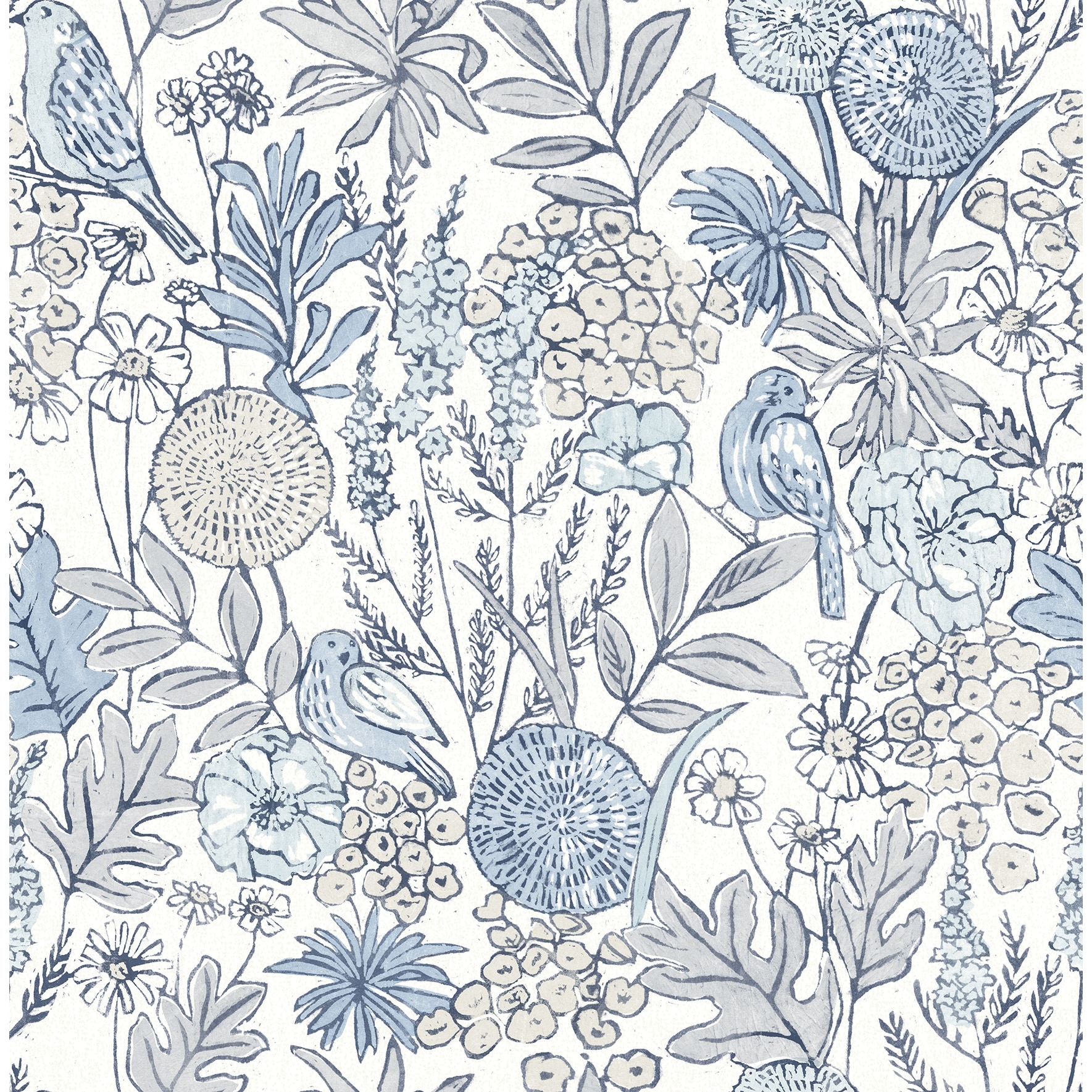 Chesapeake Goldfinch Blue Birds and Blooms Wallpaper