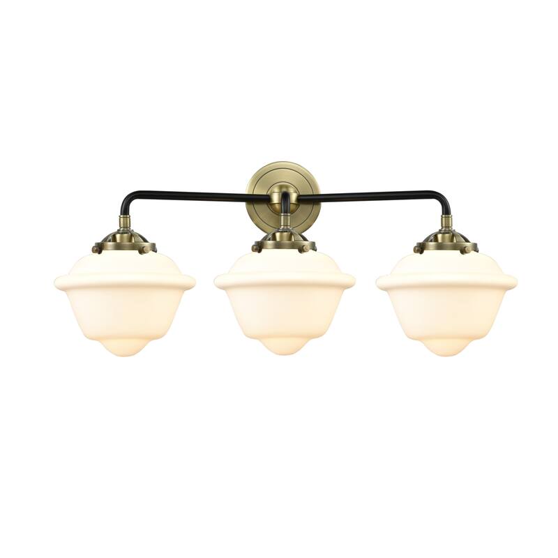 Innovations Lighting Small Oxford 3 Light 26" Wide Bathroom Vanity - Black Antique Brass / Matte White Cased