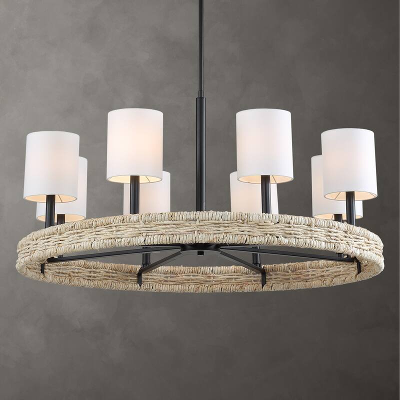 8-Light Rattan Circular Ceiling Chandelier - 36.5" - Bronze and White