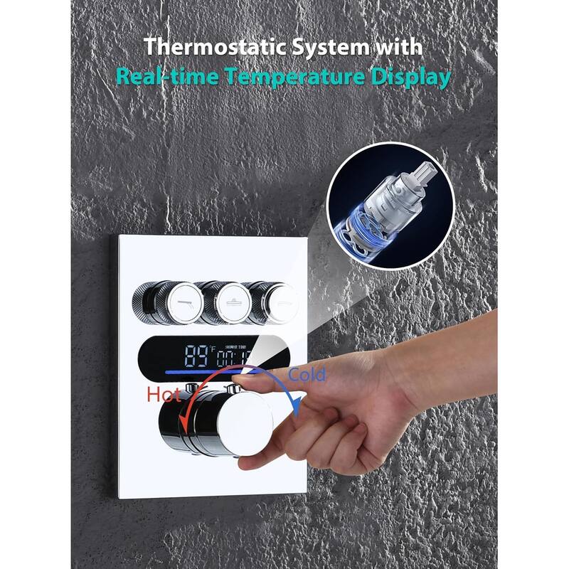 Lefton Shower System in Fahrenheit Display, 13” Overhead Shower Head with All-in-one Handheld Spray Showerhead, SSWM2501