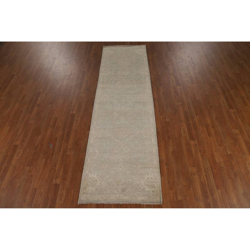 Grey Vegetable Dye Oushak Turkish Runner Rug Handmade Wool Carpet - 2'10" x 9'8"