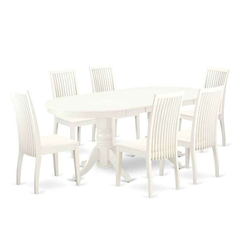 Kitchen Dining Set 7 Piece - Oval Table with Butterfly Leaf & 6 Chairs - 40x76 Inch - Linen White