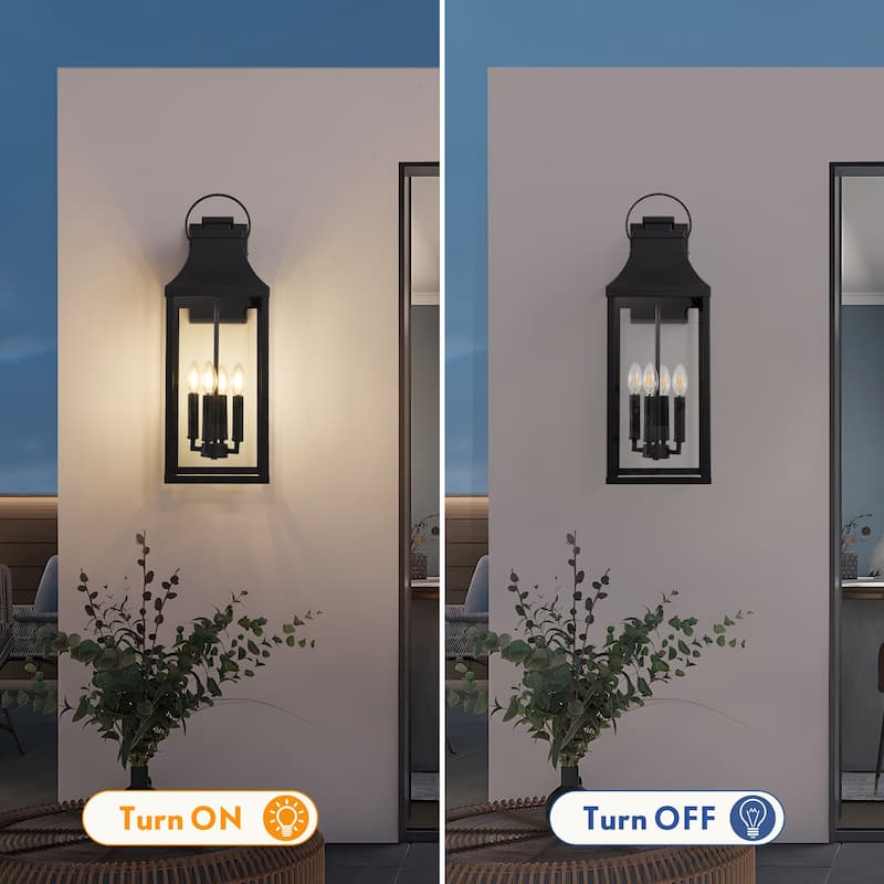4-light Outdoor Wall Light With Matte-black Lantern & Clear Glass