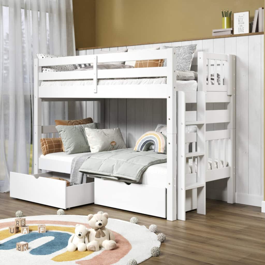 Taylor & Olive Trillium Twin over Twin Bunk Bed with Ladder, 2 Drawers