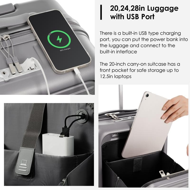 Front Opening 20-Inch Carry-On Luggage with Expandable Travel Bag Set