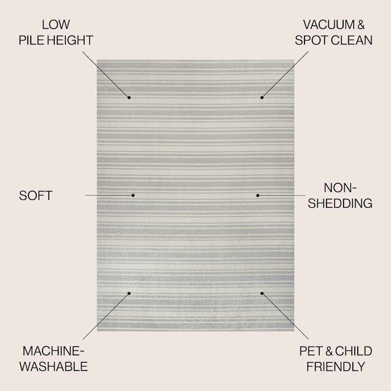 JONATHAN Y Maze Two-Tone Striped Classic Low-Pile Machine-Washable Cream/Light Gray Area Rug